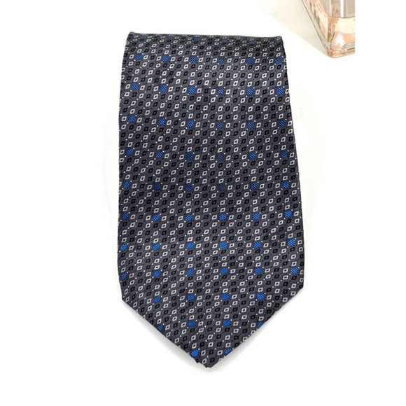 Crescenzo Collection Men’s 100% Silk Tie Designer Necktie Silver Gray Navy EUC - Picture 5 of 5